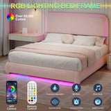 Full Size LED Bed Frame with Storage Drawers, Rounded Headboard