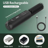 Beard Straightener for Men, Portable Cordless Heated Hair and Beard Straightening Brush with Anti-Scald