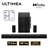 ULTIMEA 980W 7.1.4 Soundbar w/Dolby Atmos&APP Control, 10" Wireless Subwoofer