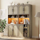 71 Tall Pantry Cabinet with Countertop Kitchen Cabinets with LED Light Strip Microwave Shelf