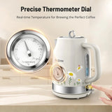 Retro Stainless Steel Electric Kettle, 1.7L Cordless Hot Water Kettle with Thermometer