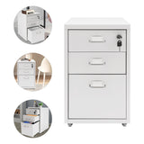 3 Tiers Rectangular Steel Vertical File Cabinet,Pink/White/Black Metal Mobile File Cabinet