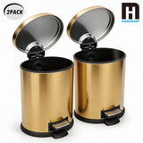 HANSMART 5L Round Gold Stainless Trash Can With Non Skid Base For Kitchen Bathroom