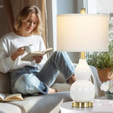 22" Modern Double Gourd Ceramic Table Lamps Set of 2, Bedside Lamps