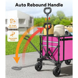 Pink 3 in 1 Collapsible Wagon Converts to Bench 220lbs Foldable Shopping Cart