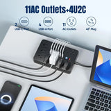 20 FT Flat Plug Surge Protector Power Strip, 11 AC Outlets with 6 USB Ports