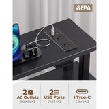 Computer Desk with Power Outlets & LED Light, 47 inch Home Office Desk with 5 Drawers,