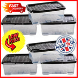 5 x 30L Clear Underbed Plastic Stacker Box Large Storage Box With Lids Strong & Durable