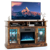 TV Stand with Electric Fireplace LED Lights Remote Controls Storage Cabinets