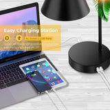 Industrial Black Metal Table Lamp For Bedroom Office w/ 2 USB Charging Ports