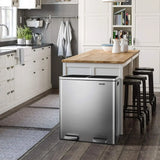 Brushed Stainless Steel 60L/16Gallon Rectangular Hands-Free Dual Compartment Recycling Kitchen Step Trash Can