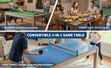 3-in-1  7 FT, Billiard Pool Table Convertible to Dining Table and Table Tennis