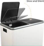 Brushed Stainless Steel 60L/16Gallon Rectangular Hands-Free Dual Compartment Recycling Kitchen Step Trash Can w/ Soft-Close Lid