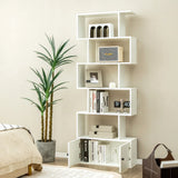 6-Tier S-Shaped Bookshelf Bookcase Storage Rack White