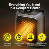 Portable Ceramic Space Heater with Adjustable Thermostat, Timer for Office