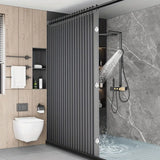 Foldable Magnetic Shower Curtain Waterproof Bathroom Curtain with 14 Hooks Modern