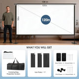 Projector Screen with Stand 120 Inch Indoor Outdoor Portable Projection