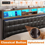 King Bed Frame, King Size Bed Frame Built in Charging Station & LED