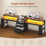 96.6" Long Computer Desk, 2 Person Desk with LED Lights & Power Outlet