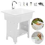 Freestanding Utility Sink W/ Washboard & Faucet Minimalist Dishwashing Sink Detachable