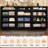 12 Drawer Dresser for Bedroom, 63'with Power Outlets & LED Lights