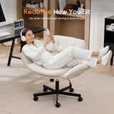 TCGBKAF White Criss Cross Chair with Adjustable Arms Chenille Swivel Vanity Chair with Side Pockets Ergonomic Cross Legged Office Chair with Wheels Adjustable Height Computer Desk Chair