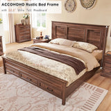 Farmhouse Queen Size Bed Frame with 52" Tall Headboard, Wood Platform