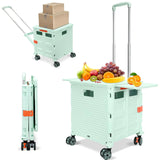 55L Foldable Utility Cart Folding Shopping Cart with Magnetic Lid Telescopic Handle Wear-Resistant