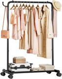 Portable Rolling Clothes Rack with Hooks: Garment Storage for Bedroom, Laundry Room - Dress Organizer
