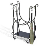 Fireside Wood Storage Organizer with 4 Fireplace Tools Black Copper Log Holder