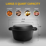 PreSeasoned Cast Iron Dutch Oven Pot with Skillet Lid Cooking Pan, Cast Iron Skillet