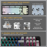 Mechanical Gaming Keyboard with Knob, Bluetooth 5.0/2.4GHz/USB Wired
