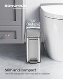SONGMICS Bathroom Trash Can, 1.3 Gallon (5 L) Small Trash Bin with Lid, Slim for Small Spaces,