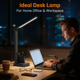 LED Desk Lamp with USB-C & AC Outlet, Dimmable Eye-Care Light for Home Office
