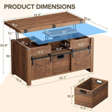 40" Farmhouse Lift Top Coffee Table with Sliding Barn Door, 4 in 1