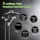 Hibbent Upgraded 5-spray 13'' Shower Head, Dual Showerhead Combo with 10-mode Handheld Spray,
