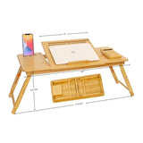 Lap Desk for Bed, Sofa, Floor Bamboo, Black Adjustable Height Angle