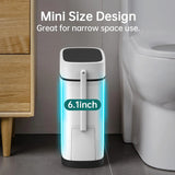 Plastic Garbage Can with Toilet Brush Holder, Black Locking Press Top Lid