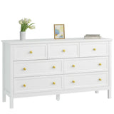 7 Drawer Dresser with Wide Drawers and Gold Metal Handles, 55 White