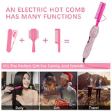 GOIPLE 2 in1 Electric Hot Comb Hair Straightener Brush Fast Heating Flat Iron Styling Brush Wig Kit with