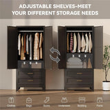 Metal Wardrobe Cabinet with Hanging Rod,71" Armoire Wardrobe Closet with Adjustable Shelves,Farmhouse Steel