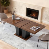 Table Extendable 63 in79 in for 48 Expandable Wood Rectangle with Fluted Base for Dining Room