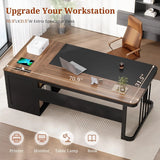Walnut Executive Desk With Power Outlet Drawers Lateral File Cabinet Adjustable