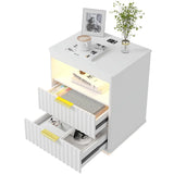 Nightstand with Charging Station, Farmhouse End Side Table with 2 Drawers