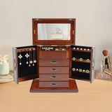 5 Tiers 4 Drawers Wooden Jewelry Storage Box with Mirror for Necklace