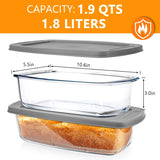 Glass Loaf Pans for Baking Bread with Lids 2 Set - 1.9 Qt, Oven & Dishwasher Safe