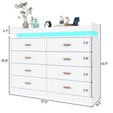 8 Drawer Dresser with LED Light, Modern Chest of Drawers for Closet, 47"