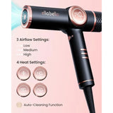 Professional Ionic Hair Dryer with Diffuser for Salon Home Use Ceramic-Tourmaline Material Black