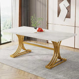 63-Inch Rectangular Dining Table for 4 to 6, Modern Kitchen Table with Stylish Metal Trestle Legs, Large