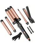 5 In 1 Wand Curling Iron-Curling Wand Set With Hair Straightener, 3 Barrels Hair Crimper Iron